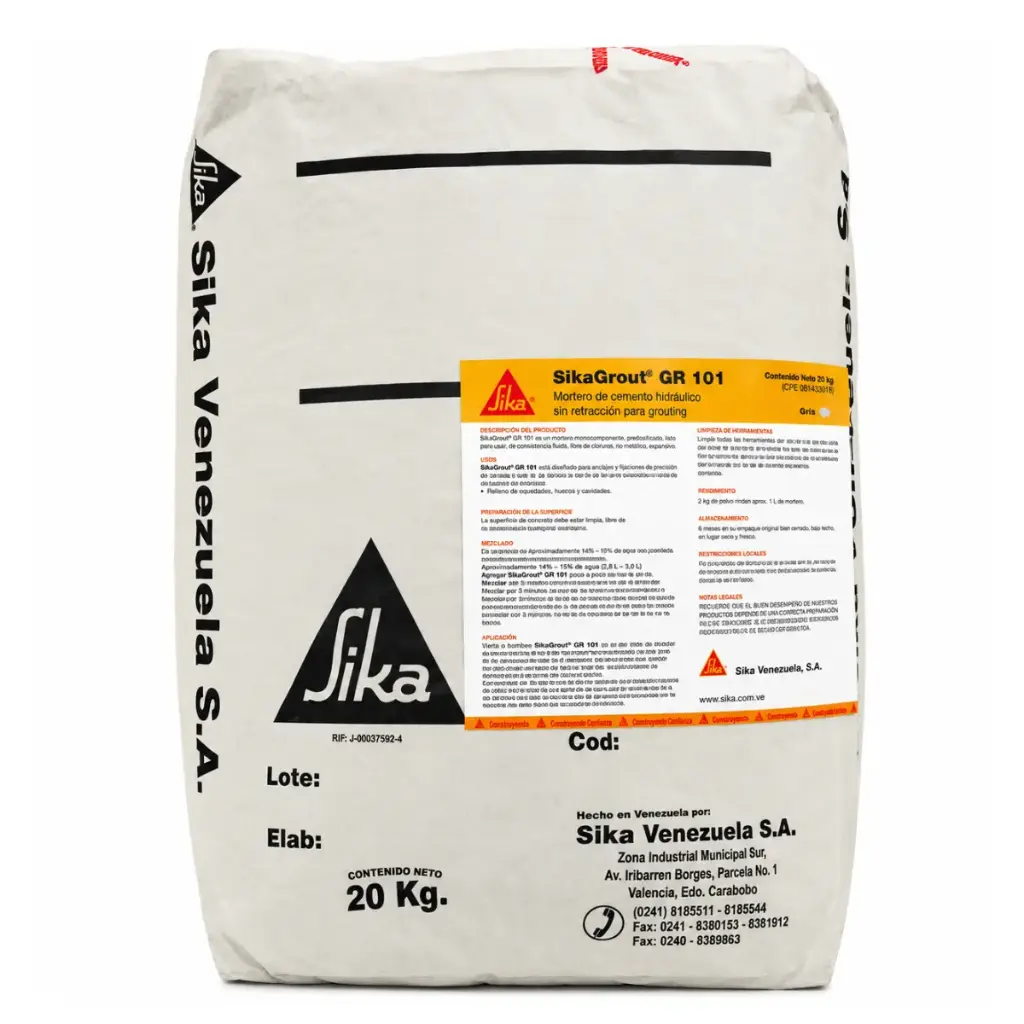 SIKA GROUT ES-101 MORTERO DE CEMENTO HIDRAULICO SIN RETRACCION ESP.1 A 5CM SACO 20KG REF.122360 SIKA