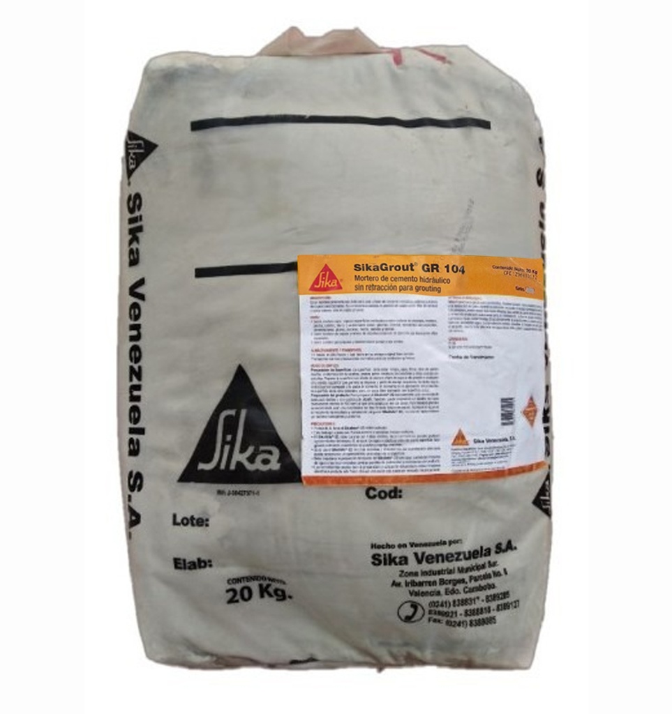SIKA GROUT GR-104 MORTERO DE CEMENTO HIDRAULICO SIN RETRACCION SACO 20KG ESP.2-10CM REF.122460 SIKA