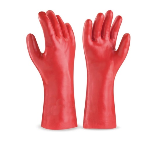 GUANTE DE PVC ANTIACIDO ROJO / VERDE 18" PAR "PETRO-RED" REF. 5-245 MARCA GUANTCA