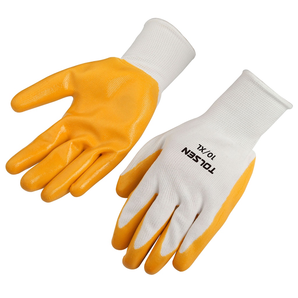 GUANTES INDUSTRIALES C/ NITRILO AMARILLO / POLIESTER / XL / (PAR) REF. 45010 MARCA TOLSEN