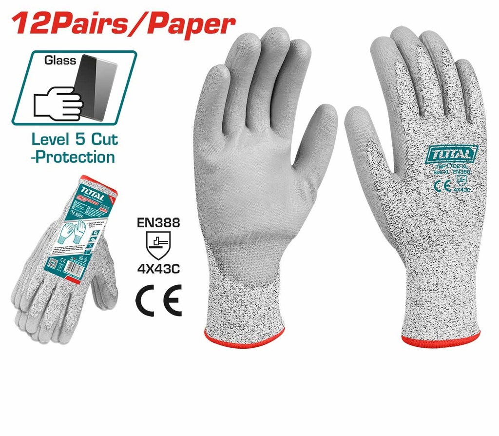 GUANTE RESISTENTES A CORTE PAR TALLA 10 ( XL ) REF. TSP1702-XL MARCA TOTAL TOOLS
