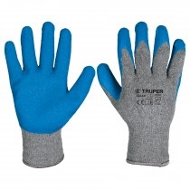 GUANTE DE POLIESTER CON LATEX RUGOSO COLOR GRIS/AZUL MOD.GU-JAR-M REF.15266 MARCA TRUPER