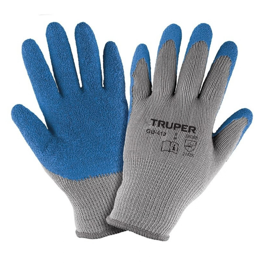 GUANTE DE POLIESTER CON LATEX RUGOSO COLOR GRIS/AZUL MOD.GU-JAR-M REF.15266 MARCA TRUPER