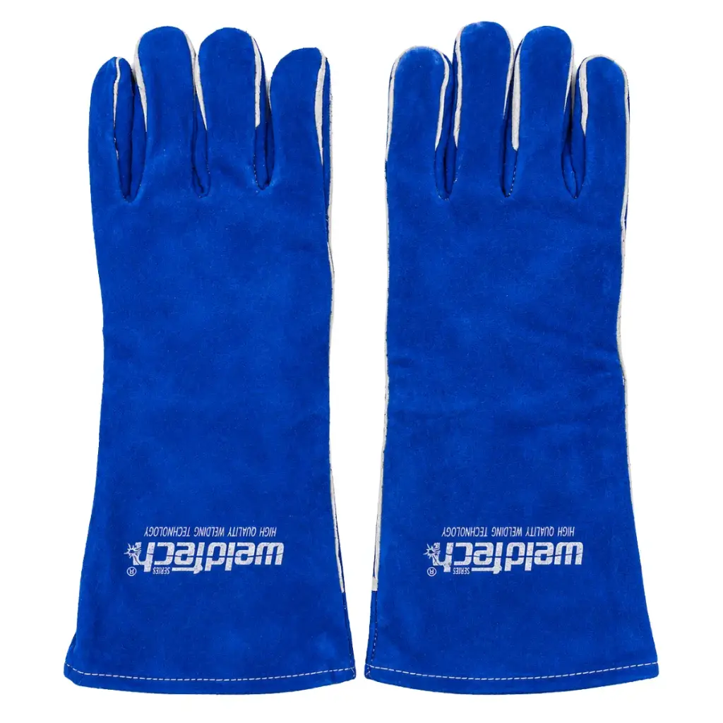 GUANTE DE CARNAZA REFORZADO CON MATACHISPAS DE 16" AZUL REF. 0200-2225 MARCA HOFFMAN ARC
