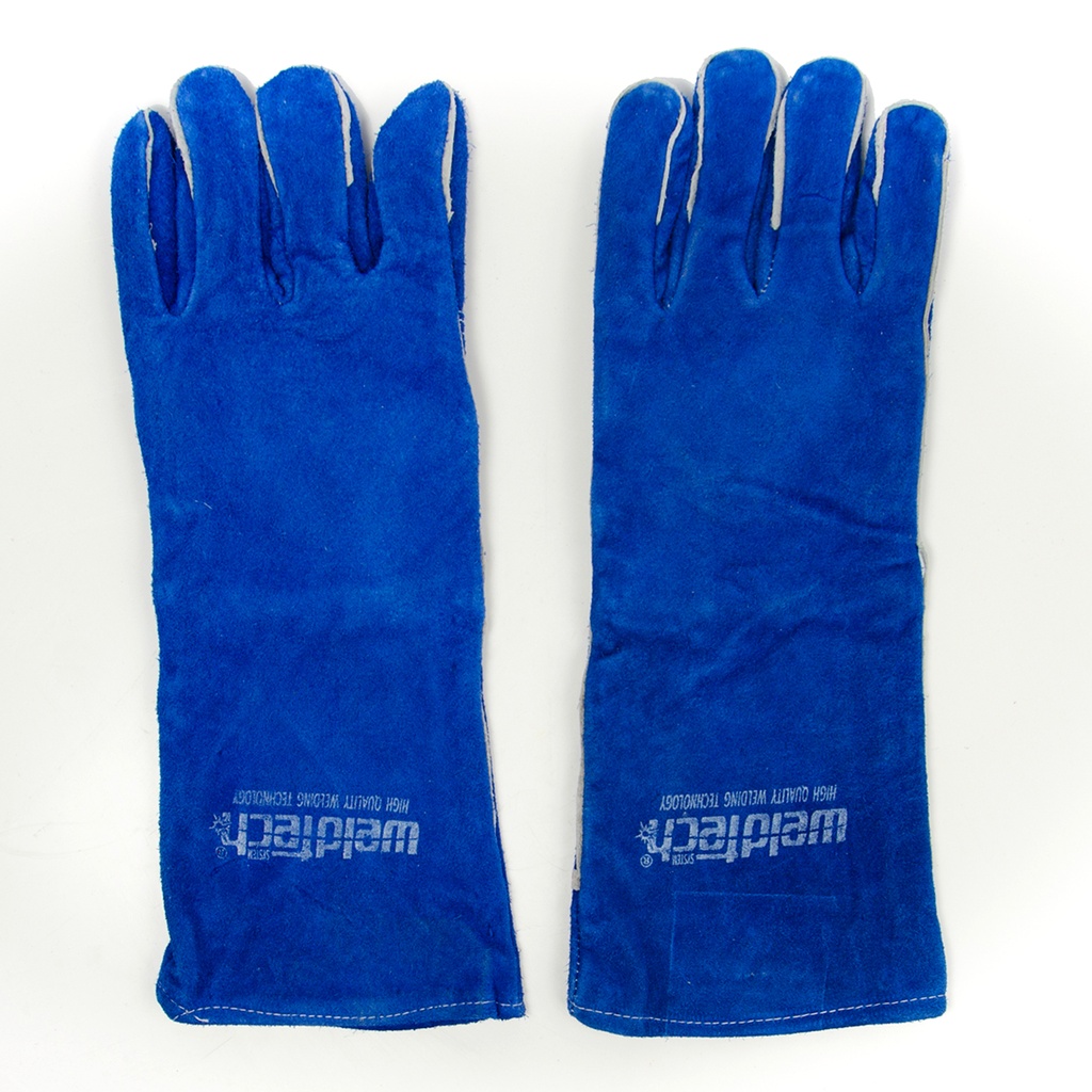 GUANTE DE CARNAZA REFORZADO CON MATACHISPAS DE 16" AZUL REF. 0200-2225 MARCA HOFFMAN ARC