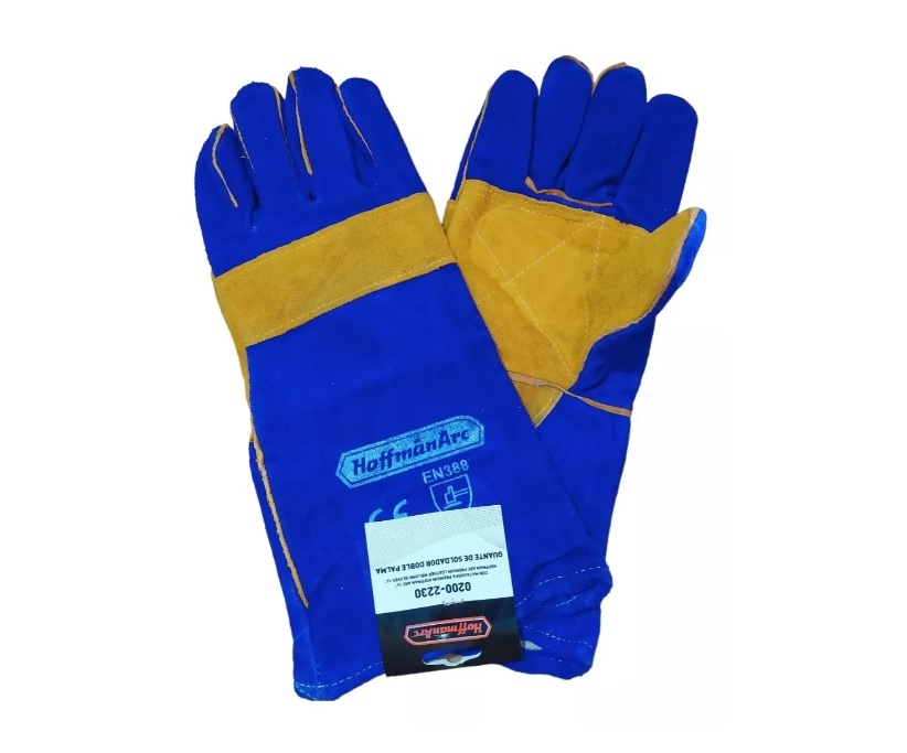 GUANTE DE CARNAZA REFORZADO CON MATACHISPAS DE 14" AZUL REF. 2002230 MARCA HOFFMAN ARC