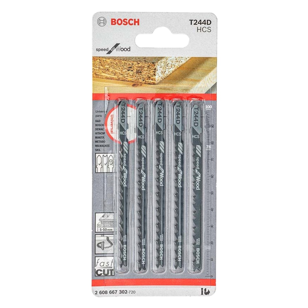 JUEGO DE HOJA DE SIERRA CALADORA P/MADERA T244D 5-50MM REF.2608630058 / 876425 / 006859 MARCA BOSCH