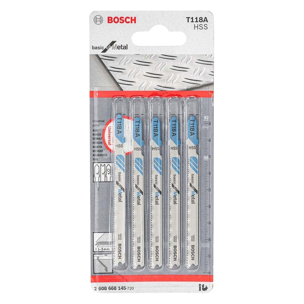 JUEGO DE HOJA DE SIERRA CALADORA CORTE/METAL/FINOS T118A REF.2608668145/ 876755/ 568890 MARCA BOSCH