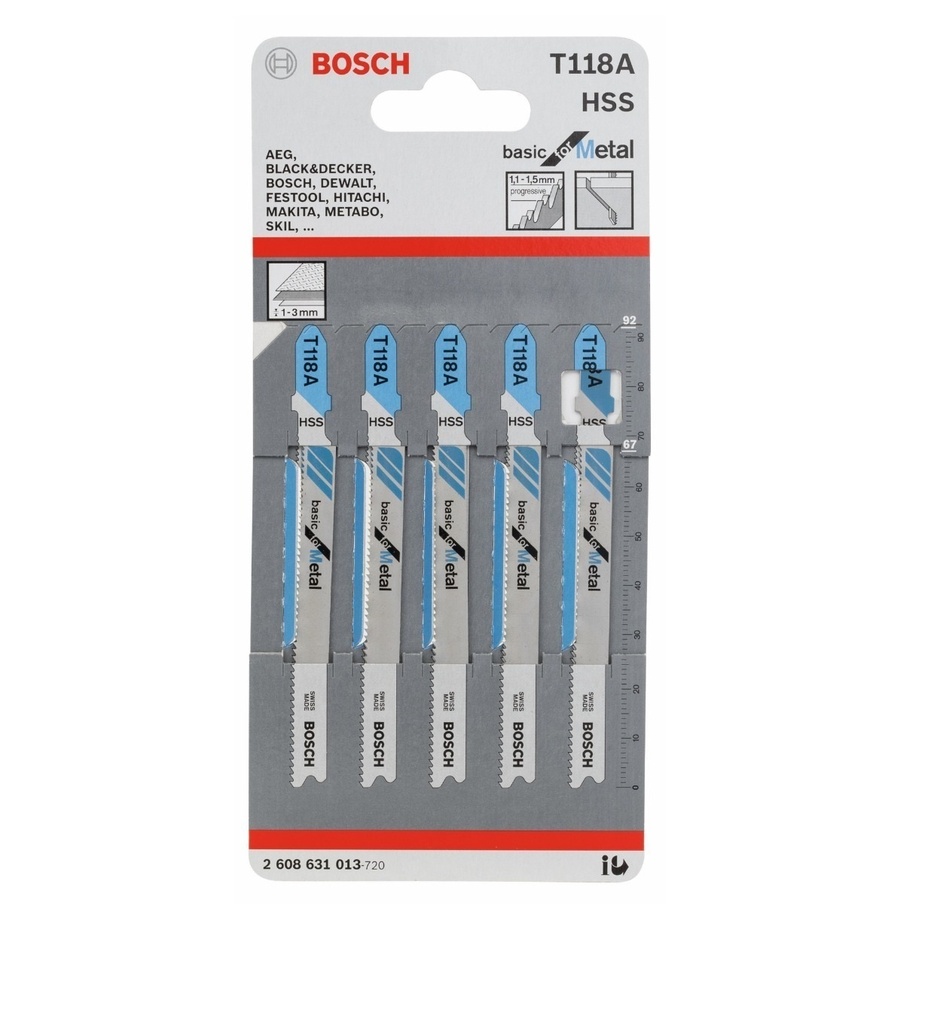 JUEGO DE HOJA DE SIERRA CALADORA CORTE/METAL/FINOS T118A REF.2608668145/ 876755/ 568890 MARCA BOSCH