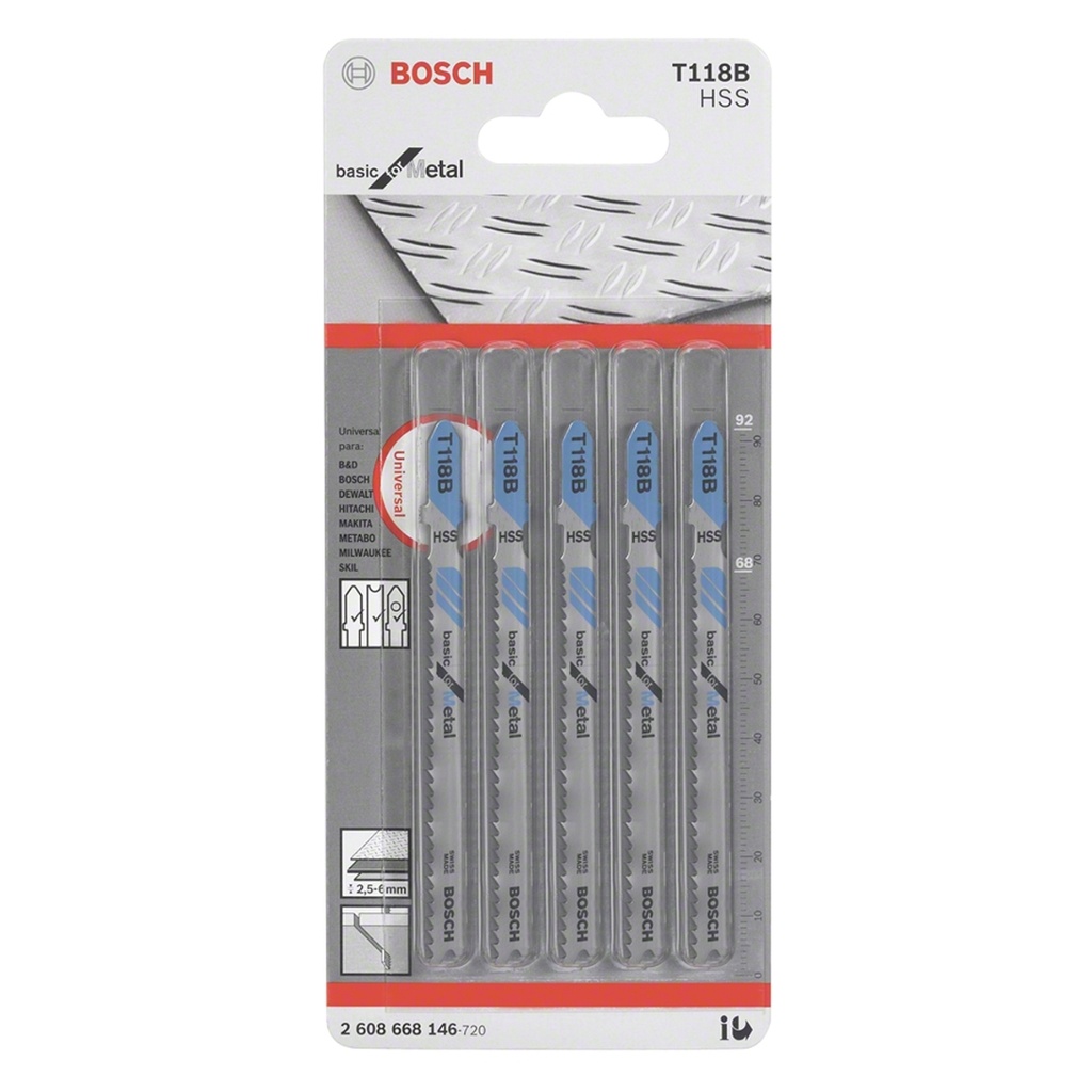 JUEGO DE HOJA DE SIERRA CALADORA CORTE/METAL/FINOS T118B REF. 2608668146/ 876763/ 568906 MARCA BOSCH