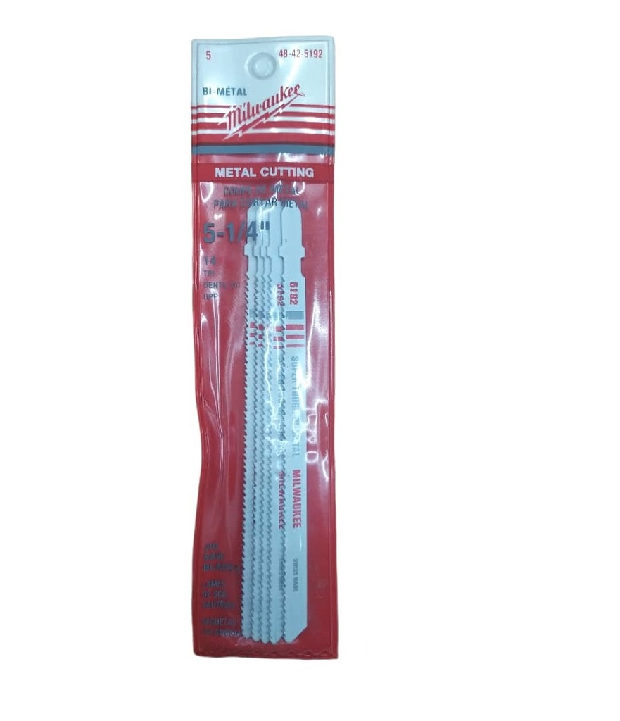 HOJA DE SIERRA CALADORA 5-1/4" 14TPI BI-METAL 5 PZAS REF.MET-48-42-5192 MARCA MILWAUKEE