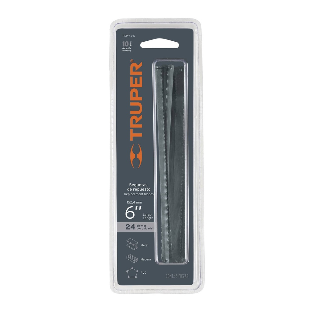 REPUESTO DE HOJA DE SEGUETA 24D X 6" ( 5 UND ) MOD. REP-AJ-6 REF. 10220 MARCA TRUPER