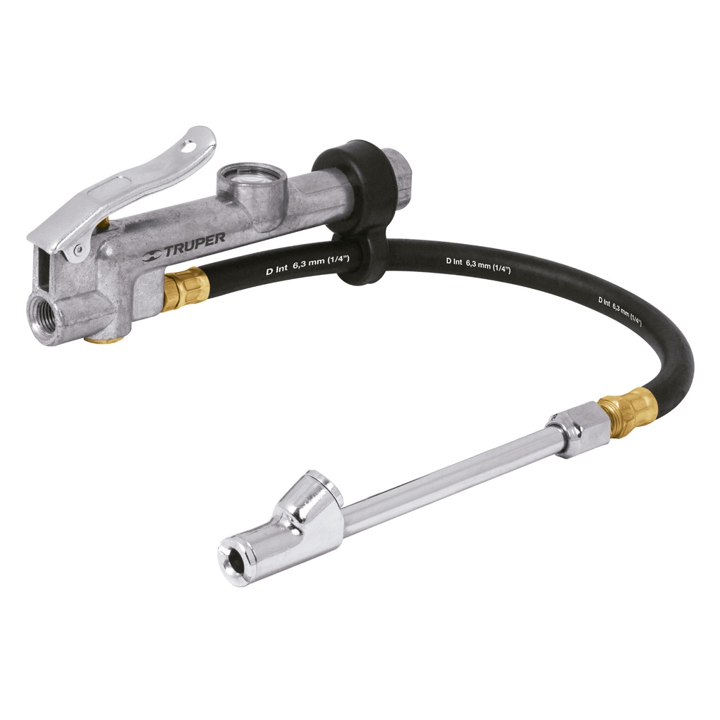 INFLADOR DOBLE NEUMATICO PICO FIJO Y MANGUERA DE 1.1/4" X 9" PARA COMPRESOR REF. 19028 MARCA TRUPER