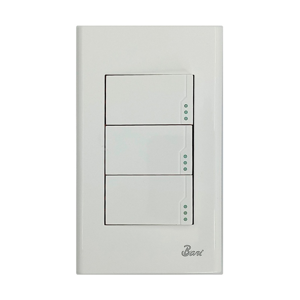 INTERRUPTOR TRIPLE SERIE SEMPLICE COLOR BLANCO REF. INT-01.03 MARCA BARI