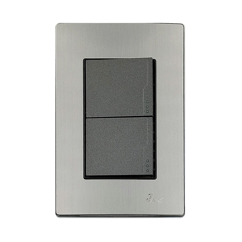 INTERRUPTOR DOBLE SERIE INOX COLOR ACERO INOXIDABLE REF. INT-02.02 MARCA BARI