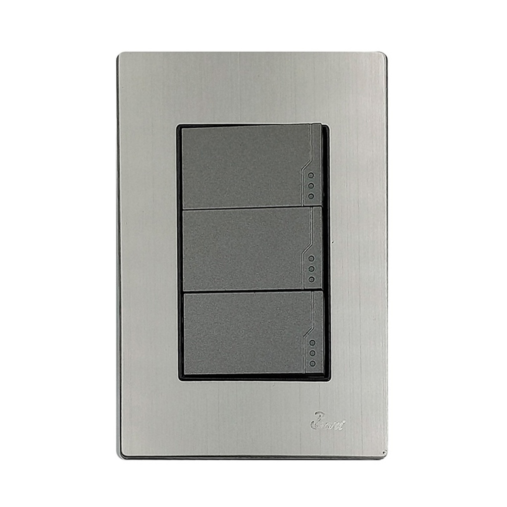 INTERRUPTOR TRIPLE SERIE INOX COLOR ACERO INOXIDABLE REF. INT-02.03 MARCA BARI