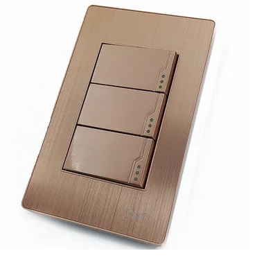 INTERRUPTOR TRIPLE SERIE OTTONE COLOR BRUSH GOLD REF. INT-03.03 MARCA BARI
