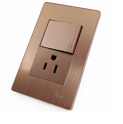 INTERRUPTOR SENCILLO (2 MOD) + TOMA C/TIERRA SERIE OTTONE COLOR BRUSH GOLD REF. INT-03.08 MARCA BARI