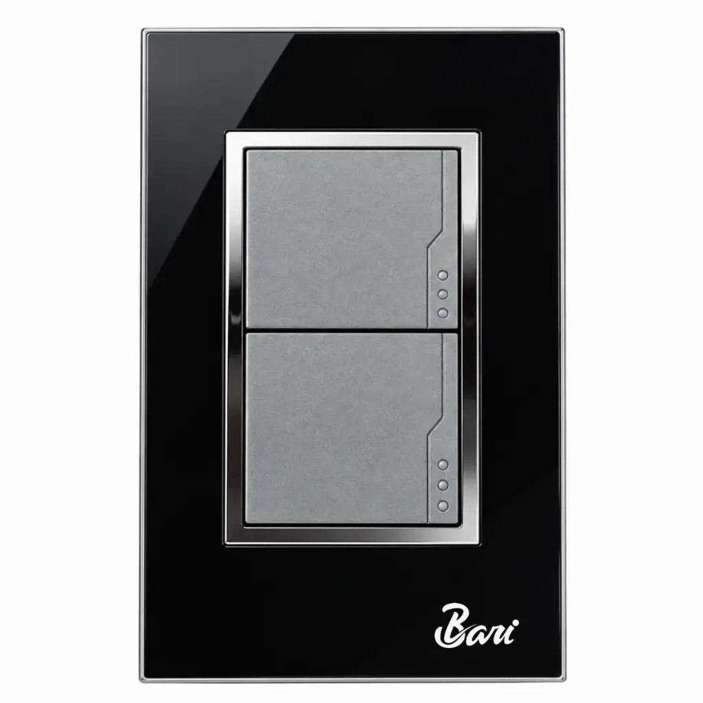 INTERRUPTOR DOBLE SERIE NERO COLOR NEGRO C/CROMADO REF. INT.05.02 MARCA BARI
