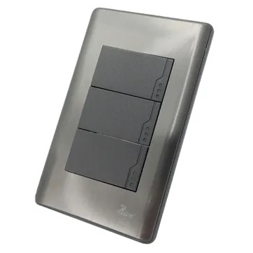 INTERRUPTOR TRIPLE MOD.CURVO SERIE METALLO COLOR ACERO INOXIDABLE REF. INT-06.03 MARCA BARI