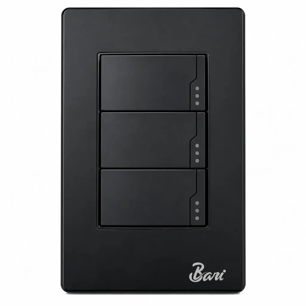 INTERRUPTOR TRIPLE SERIE BUIO COLOR NEGRO REF. INT-07.03 MARCA BARI