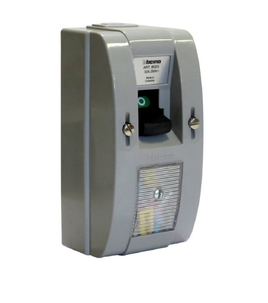 INTERRUPTOR DE PALANCA SUPERFICIAL 602 DE 32 AMP / 250 V COLOR GRIS REF. 602G / 814841 MARCA BTICINO