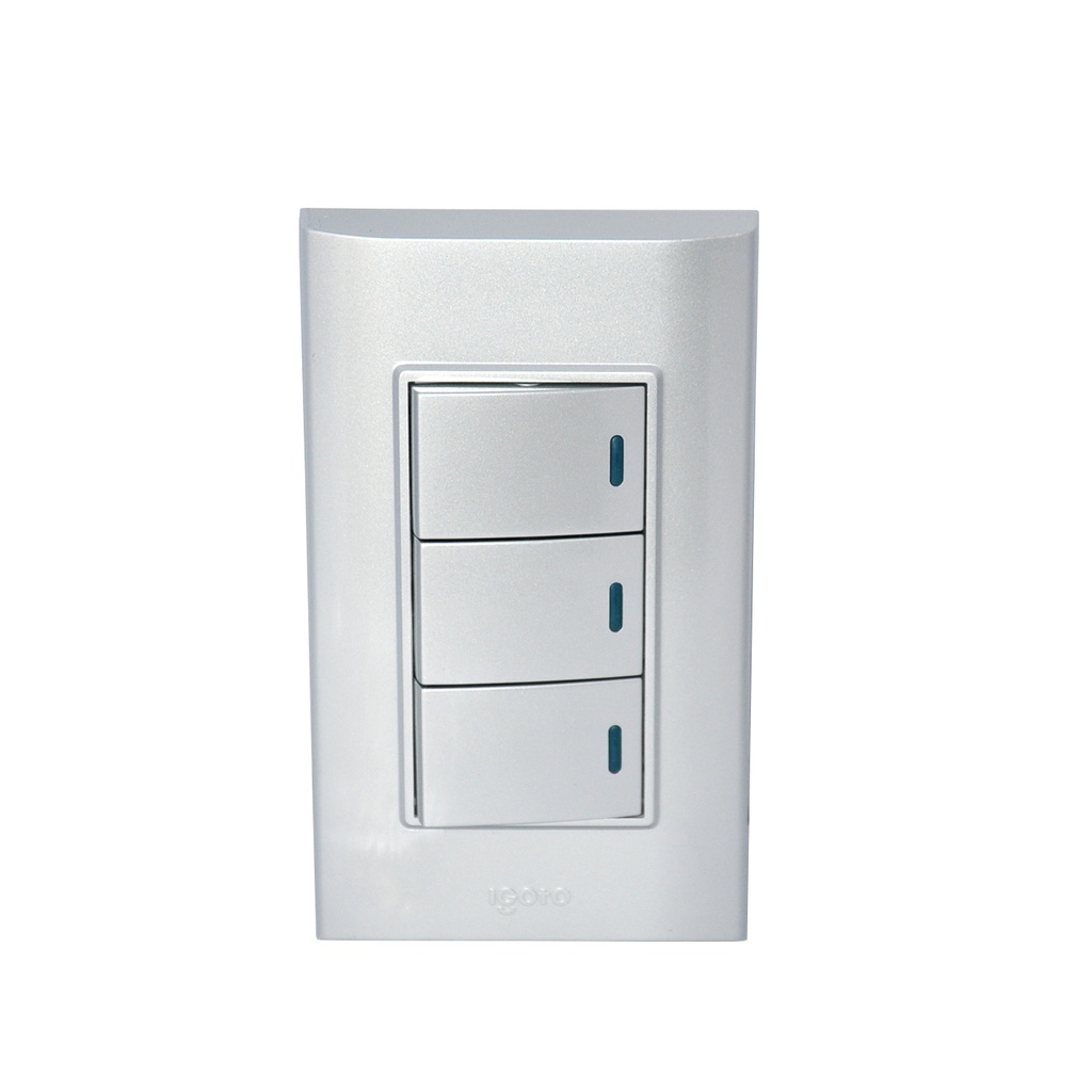 INTERRUPTOR TRIPLE COLOR PLATEADO REF. B516-S MARCA IGOTO