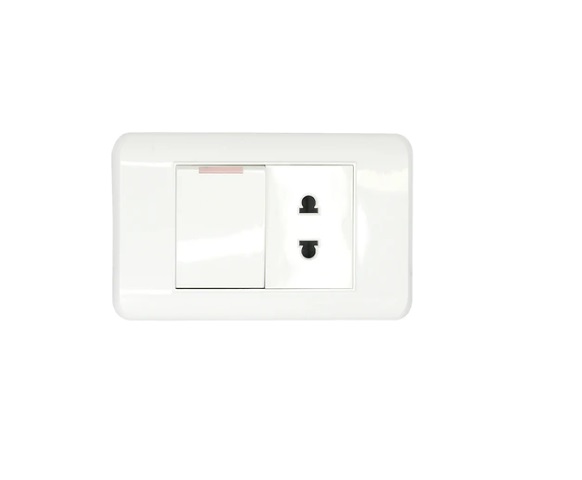 INTERRUPTOR BLANCO C/IND. ILUMINABLE + TOMA CORRIENTE UNIV MOD. WB118-1-N REF. 490007 MARCA ILEC