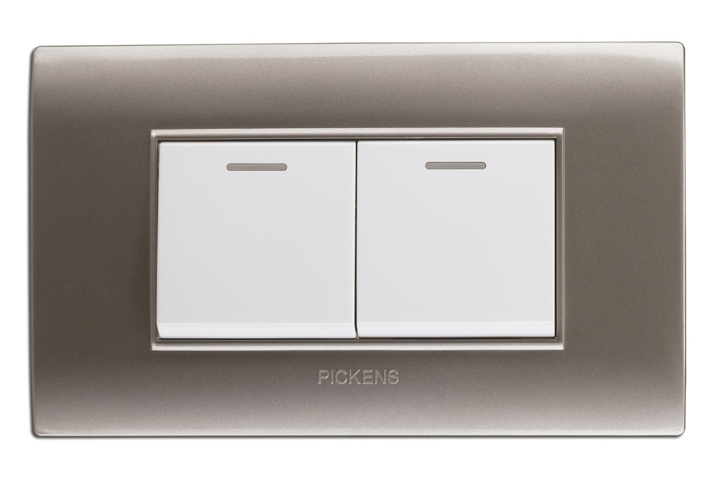 INTERRUPTOR DOBLE COLOR PLATA / BLANCO REF. 118K-02-PLBL MARCA PICKENS