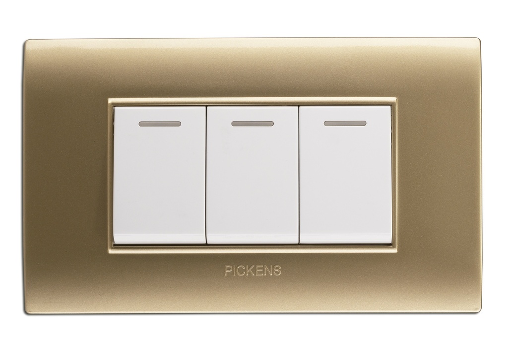 INTERRUPTOR TRIPLE COLOR CHAMPAGNE / BLANCO REF. 118K-03-CHBL MARCA PICKENS