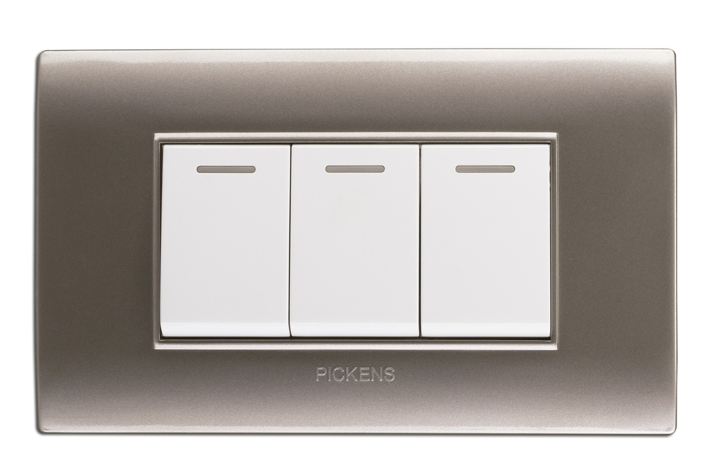 INTERRUPTOR TRIPLE COLOR PLATA / BLANCO REF. 118K-03-PLBL MARCA PICKENS