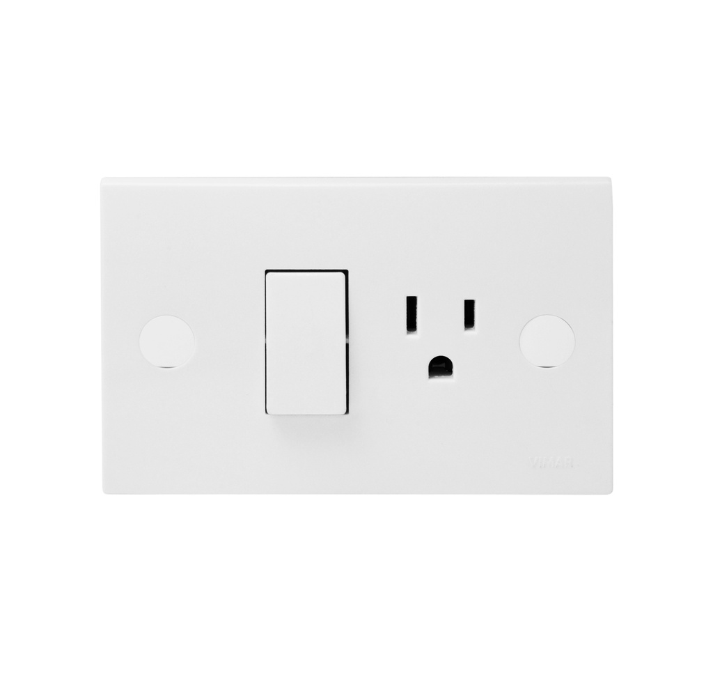 INTERRUPTOR 1P 10 AX + TOMA CORRIENTE 2P + TIERRA 15A 120V REF. 06074 SERIE BLOCK MARCA VIMAR