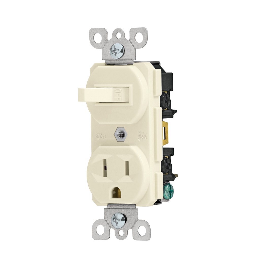 INTERRUPTOR + TOMA VERTICAL PARA EMPOTRAR 15 A 120 V MOD. COAP-S COLOR BEIGE REF.46001 MARCA VOLTECK
