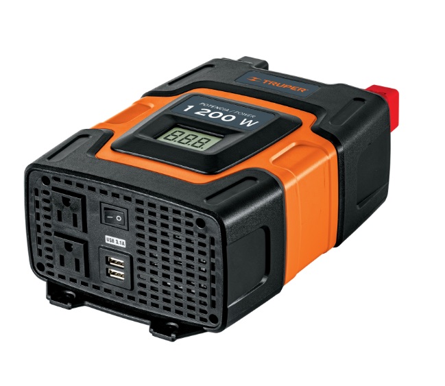 INVERSOR DE CORRIENTE 1200W C/ 2 USB A 3.1 AMP 2 TOMA 12V A 120 V P/ VEHICULOS REF. 10491 TRUPER