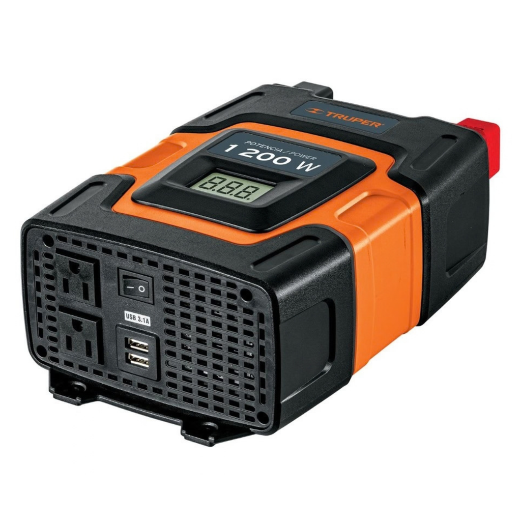 INVERSOR DE CORRIENTE 1200W C/ 2 USB A 3.1 AMP 2 TOMA 12V A 120 V P/ VEHICULOS REF. 10491 TRUPER