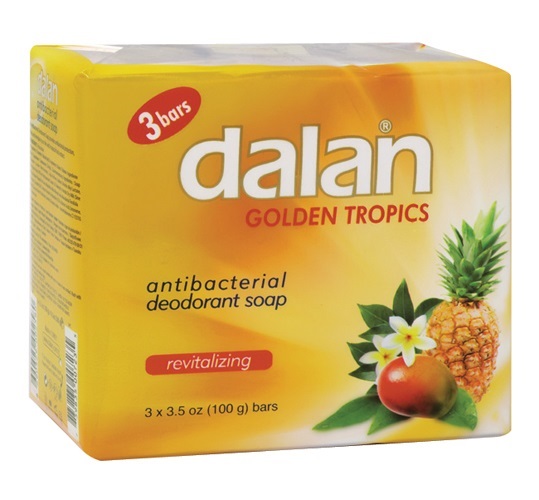 JABON TOCADOR ANTIBACTERIAL FRAGANCIA GOLDEN TROPICS (THREE PACK) DE 115 GR REF. 502134 MARCA DALAN