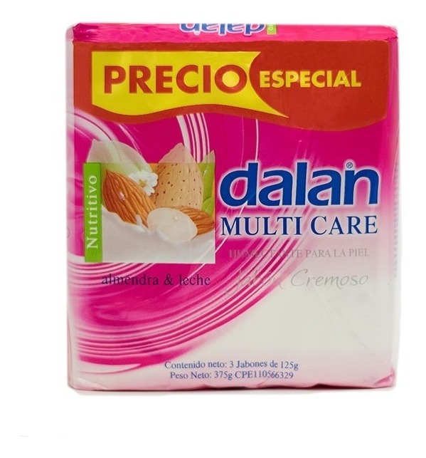 JABON TOCADOR ANTIBACTERIAL FRAGANCIA ALMENDRA Y LECHE (THREE PACK) DE 125 GR REF.502714 MARCA DALAN