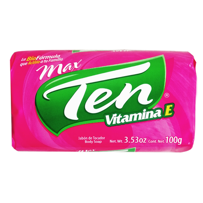 JABON DE TOCADOR FRAGANCIA VITAMINA E 100 GR UNIDAD REF. 00654 MARCA MAX TEN