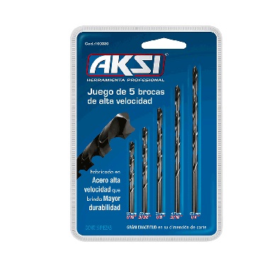 JUEGO DE BROCAS 5 PZAS DE ALTA VELOCIDAD PARA METAL REF. 100330 MARCA AKSI