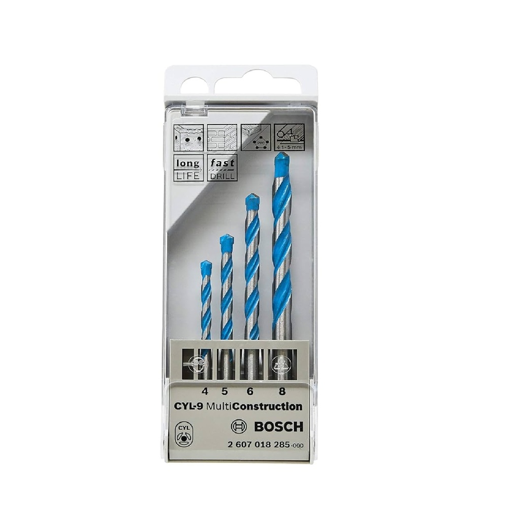 JUEGO DE BROCAS P/CONCRETO 4-5-6-8 MM MULTICONSTRUCCION CYL-9 REF. 2607018285 MARCA BOSCH
