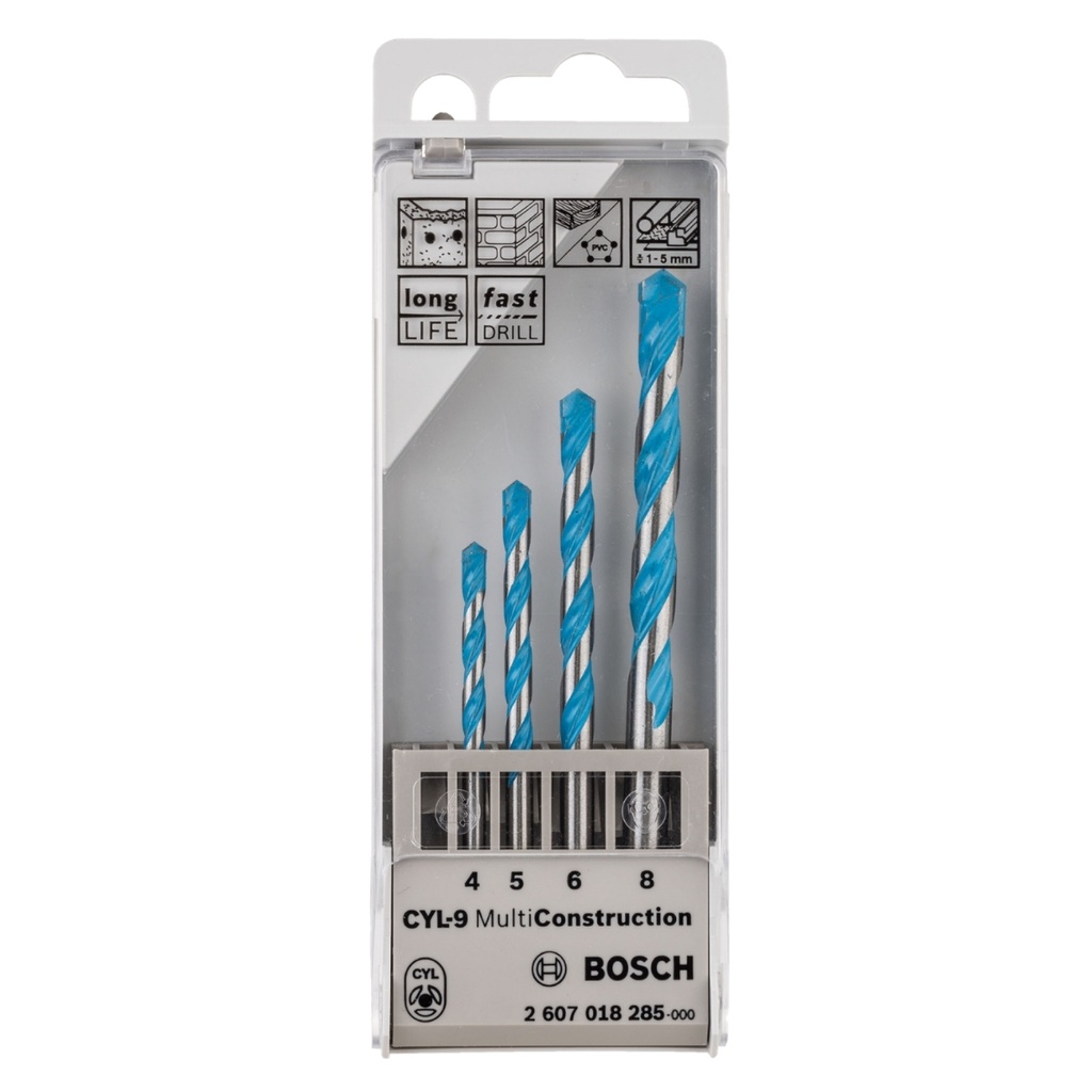 JUEGO DE BROCAS P/CONCRETO 4-5-6-8 MM MULTICONSTRUCCION CYL-9 REF. 872274 / 2607018285 MARCA BOSCH