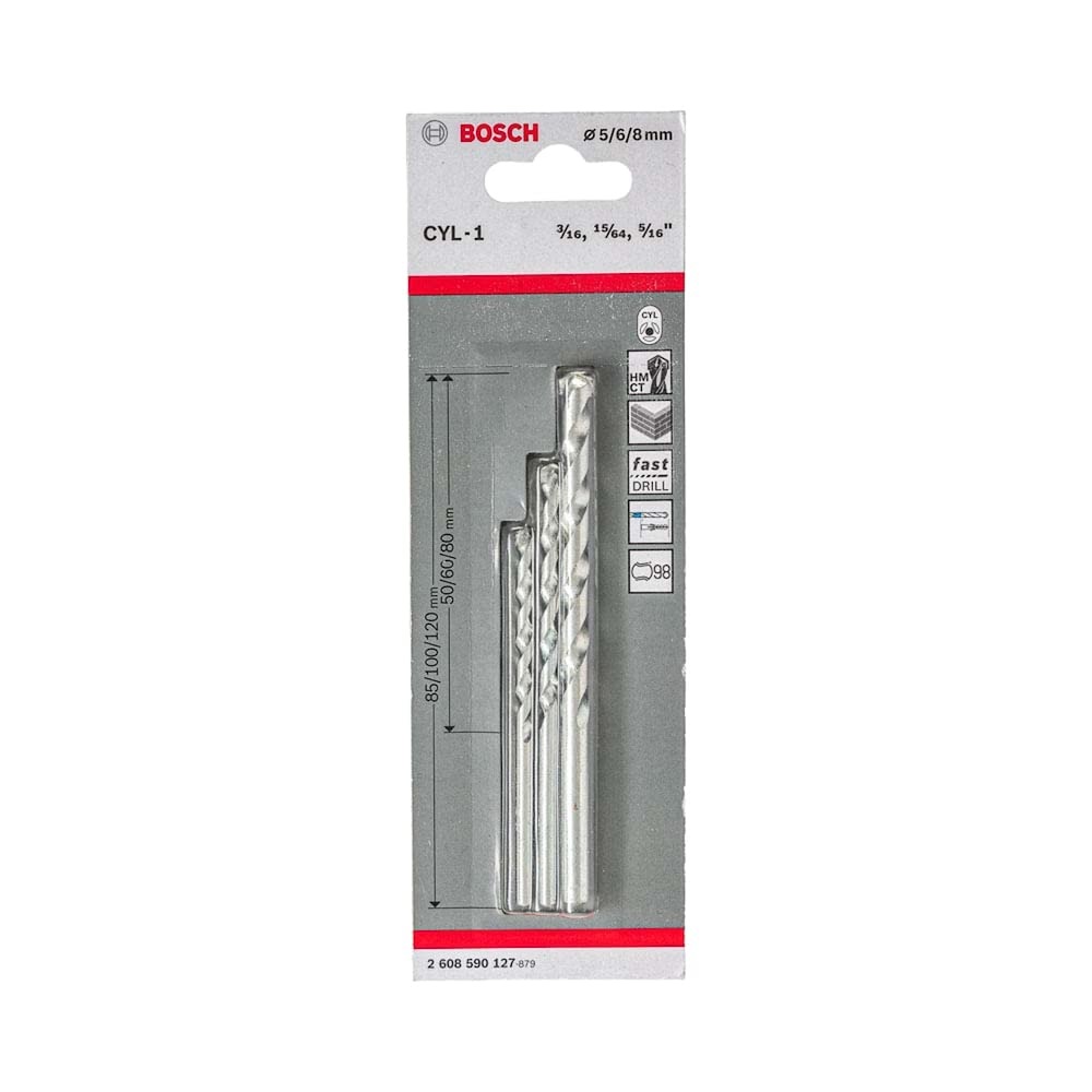 JUEGO DE BROCAS CONCRETO 3/16-15/64-5/16" 5-6-8MM CYL-1 REF. 2608590127 / 871912/ 438094 MARCA BOSCH