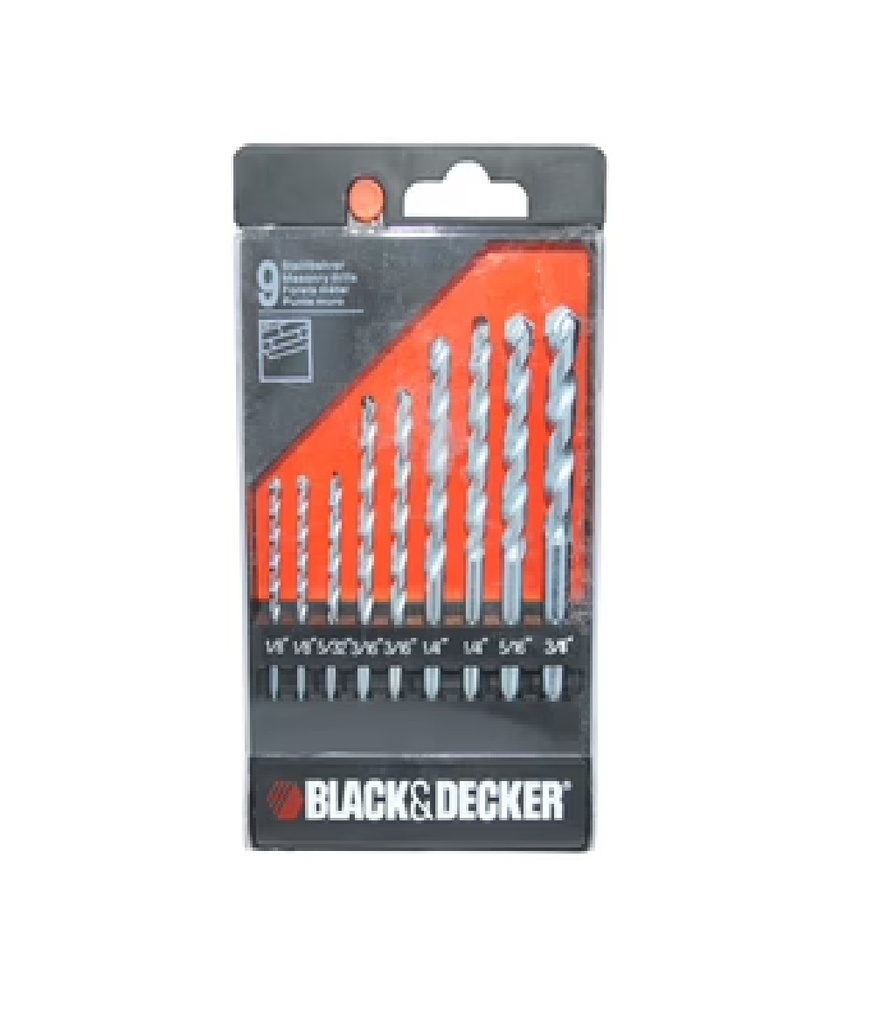 JUEGO DE BROCAS PARA CONCRETO DE 1/8" X 3/8" 9 PZAS REF. BD01905A MARCA BLACK&DECKER