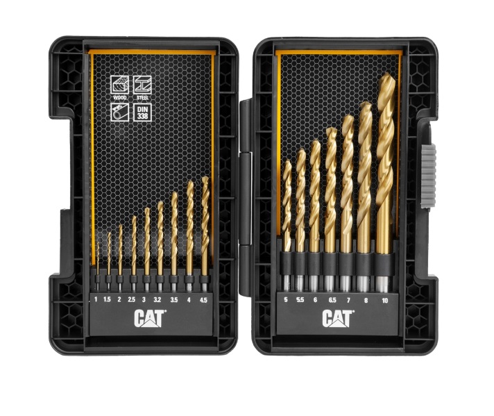 JUEGO DE BROCA PARA METAL TITANIO HSS DIN 338 1 MM- 10 MM 16 PIEZAS REF. DA02901 MARCA CAT