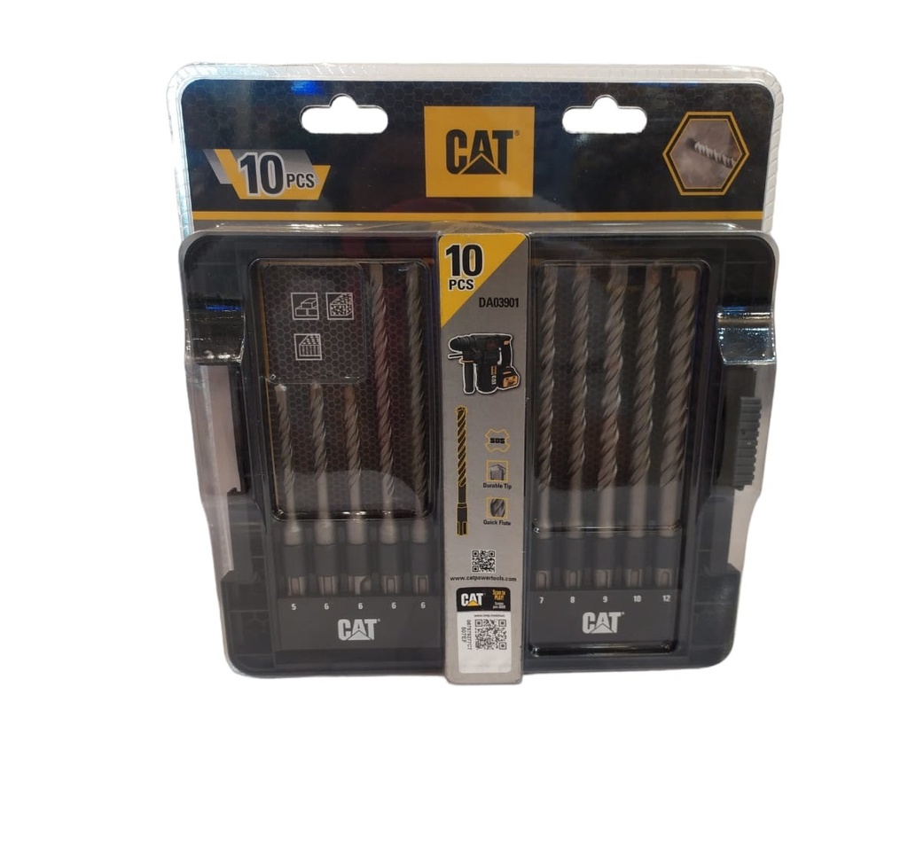 JUEGO BROCAS / MECHAS SDS PLUS C/MALETIN 10 PZAS ( 5-6-7-8-9-10-12 MM ) REF. DA03901 MARCA CAT