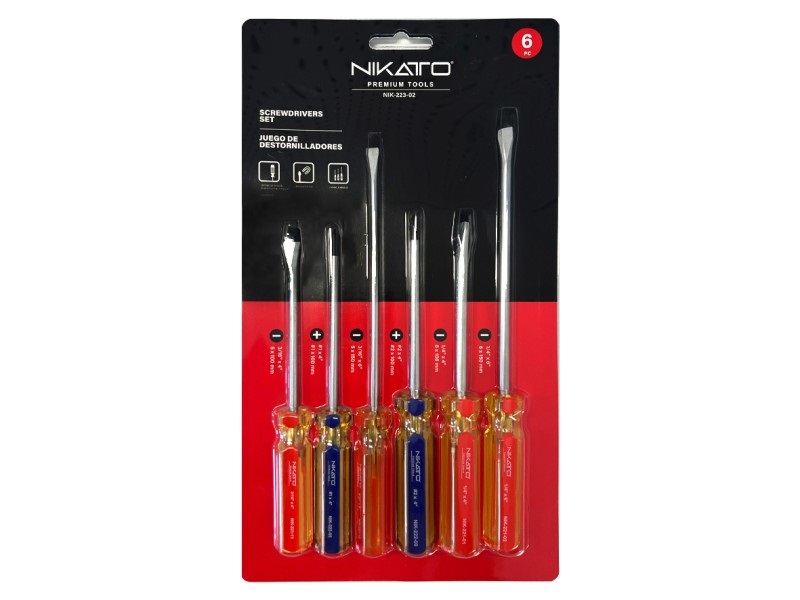 JUEGO DE D DESTORNILLADOR 6 PZAS PALA/PHILLIPS REF. NIK-223-02 MARCA NIKATTO