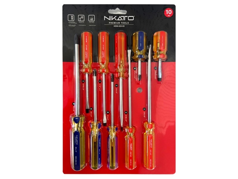 JUEGO DE DESTORNILLADOR 10 PZAS PALA/PHILLIPS REF. NIK-223-03 MARCA NIKATTO