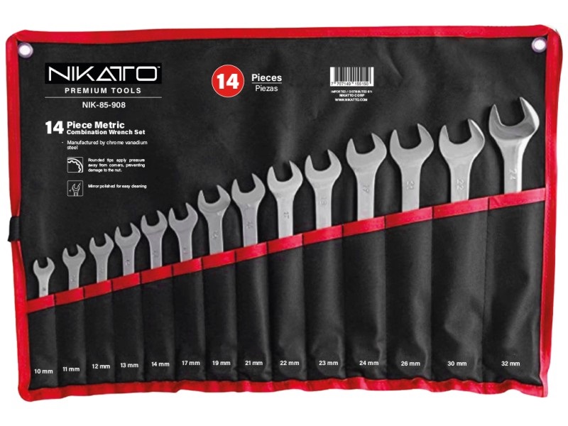 LLAVE COMBINADA CROMADA 14 PZAS 10-32MM REF. NIK-85-908 MARCA NIKATTO
