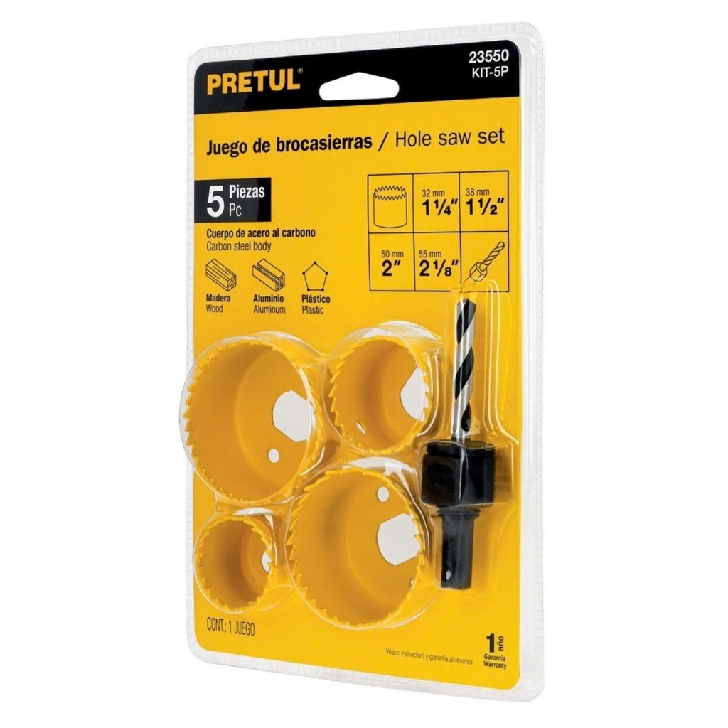 JUEGO DE SIERRA COPA 5 PZAS. PARA MADERA MOD. KIT-5P REF. 23550 MARCA PRETUL