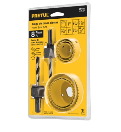 JUEGO DE SIERRA COPA 8 PZAS. PARA MADERA - ALUMINIO - PLASTICO MOD. KIT-8P REF. 29100 MARCA PRETUL